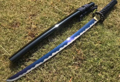 Handmade Real Japanese Wakizashi 1095 High Carbon Steel Samurai With Blue Blade.