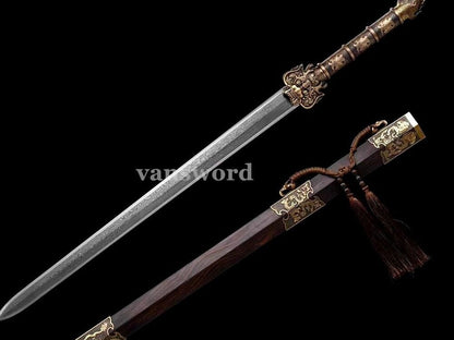 Folded Steel Chinese Jian Full Tang Sword Dragon Carving Sharp Blade