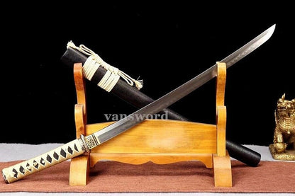 Handmade T10 Steel Clay Tempered Steelfull Tang Japanese Wakizashi Sword Sharp.