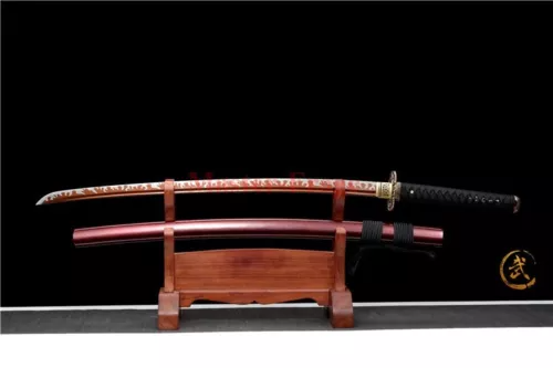 Japanese Real Katana 1095 High Carbon Steel Red Blade Samurai Sword Sharp