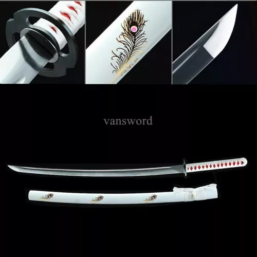 Japanese Katana 1095 High Carbon Steel Samurai Sword Handmade Sharp White Saya.