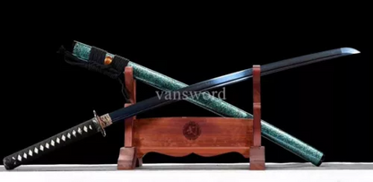 Japanese T10 Steel Clay Tempered Full Tang Samurai Sword Real Sharp Copper Tsuba