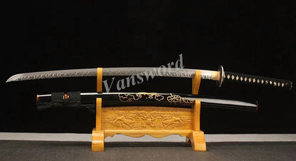 Japanese Samurai Katana Clay Tempered Folded Steel Real Hamon Sword Sharp.