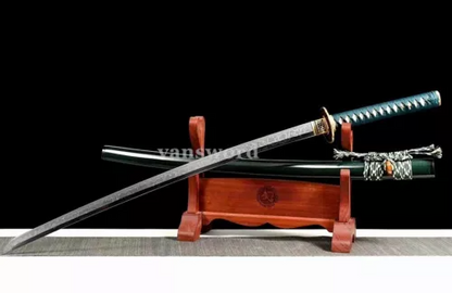 T10 Steel Clay Tempered Hardened Japanese Katana Smaurai Sword Green Saya.