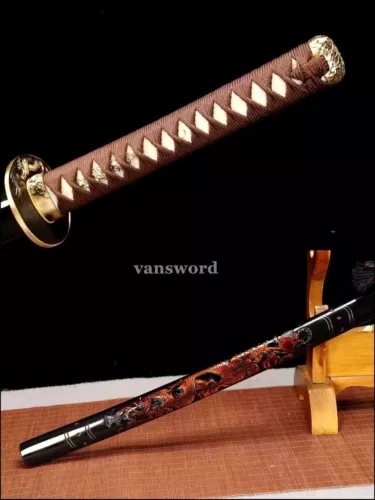 High Quality Leather Pattern Damascus Folded Steel Katana Japanese Samurai Sword