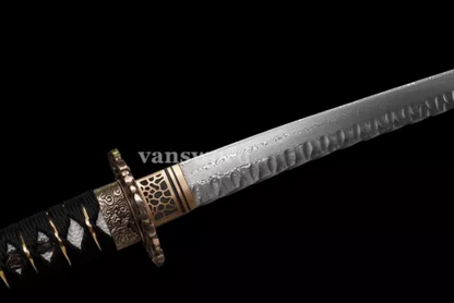 Handmade Folded Steel Katana Japanese Samurai Sharp Real Sword Hammering Pattern