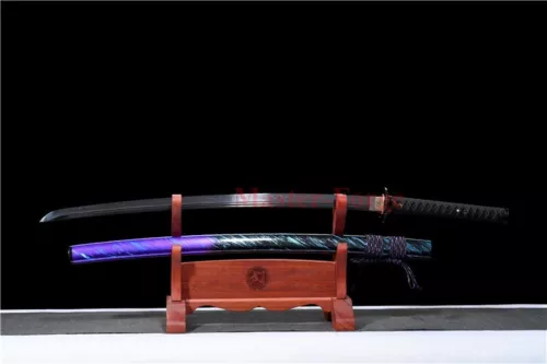 Japanese Samurai Clay Tempered T10 Steel Sword Full Tang Black Blade Sharp