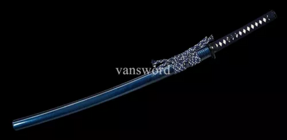 Handmade Japanese Samurai Sword With Folded Melaleuca Steel Blade With Blue Saya