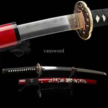 Japanese Katana Damascus Steel Clay Tempered Samurai Sword Battle Ready Sharp.