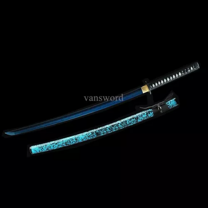 Hand Forged T10 Clay Tempered Japanese Katana Samurai Sword With Blue Blade.