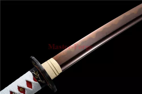 Folded Steel Clay Tempered Red Japanese Samurai Katana Sword Full Tang Sharp.