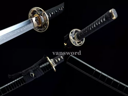 40.5" T1095 Clay Tempered Steel Japanese Samurai Katana Sword Real Hamon Sharp.