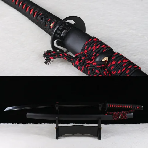 Black Folded Steel Blade Japanese katana Sword Battle Ready Full Tang Sharp