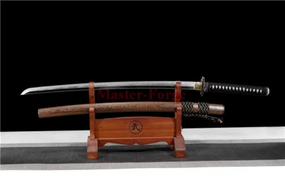 Japanese Katana Folded Steel Clay Tempered Samurai Sword Rosewood Saya Sharp.