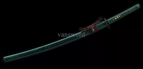 Handmade Japanese Katana T10 Steel Clay Tempered Samurai Sword With Green Saya.