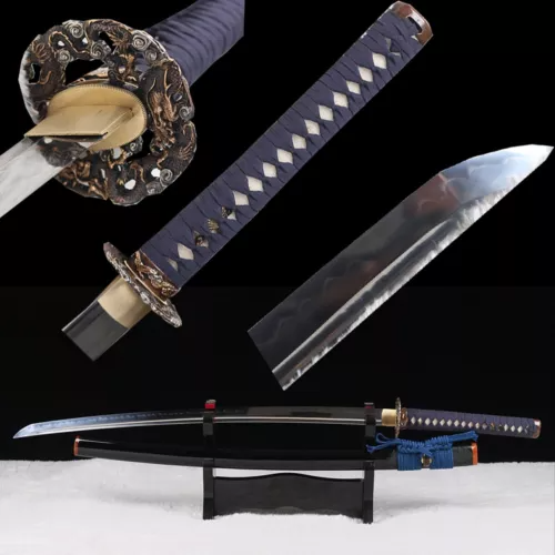 40.9" T10 steel Clay tempered Katana Japanese samurai sword sharp dragon tsuba