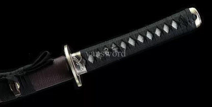 Wakizashi Japanese Samurai Sword T10 Carbon Steel Clay Tempered With Brown Saya.