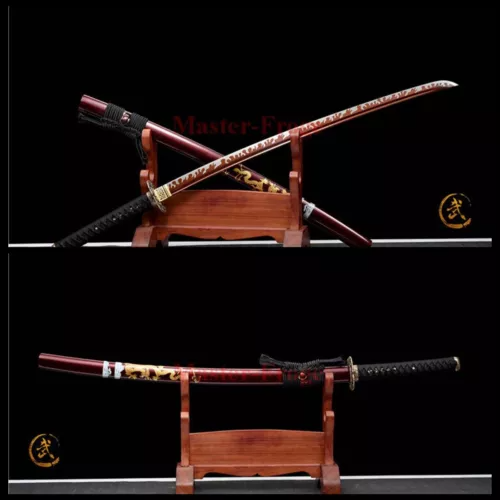 Japanese Real Katana 1095 High Carbon Steel Red Blade Samurai Sword Sharp