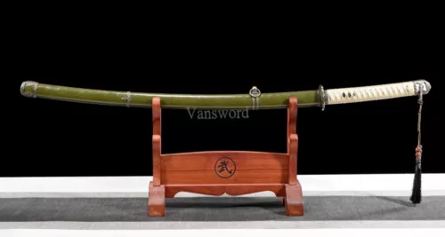 T10 Steel Clay Tempered 98 Saber Japanese Katana Samurai Sword Green Saya