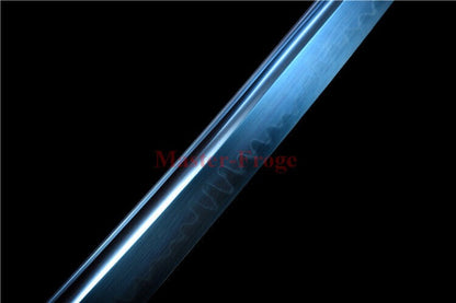 T10 Steel Clay Tempered Katana Japanese Samurai Sword Blue Blade Dragon Tusba