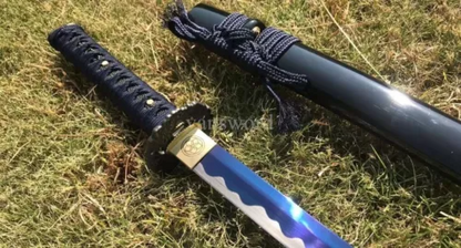 Handmade 1095 High Carbon Steel Real Japanese Wakizashi Samurai With Blue Blade.