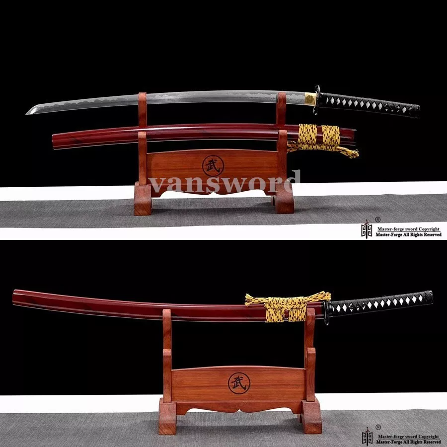 Folded Steel Handmade Katana Japanese Samurai Sword Abrasive Hamon Full Tang