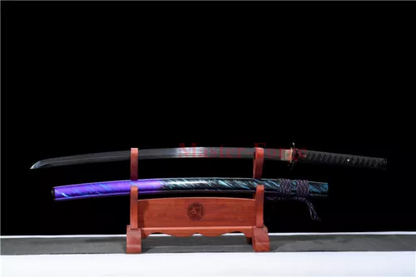 Japanese Samurai Clay Tempered T10 Steel Sword Full Tang Black Blade Sharp