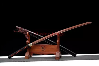 Japanese Katana Sword T10 Steel Clay Tempered Red Blade Real Battle Ready Sharp