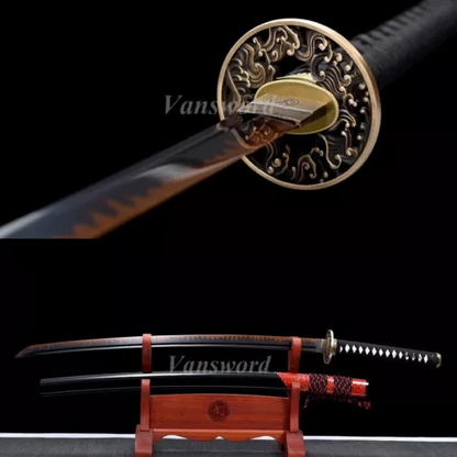 T10 Steel Clay Tempered Real Hamon Japanese Katana Sword Full Tang Sharp Black