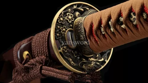 Damascus Steel Handmade Japanese Katana Samurai Sword With Dark Red Scabbard.