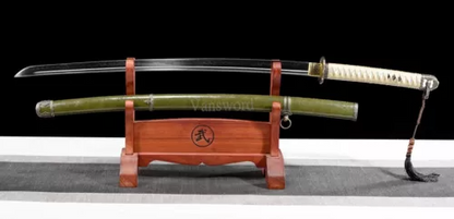 T10 Steel Clay Tempered 98 Saber Japanese Katana Samurai Sword Green Saya