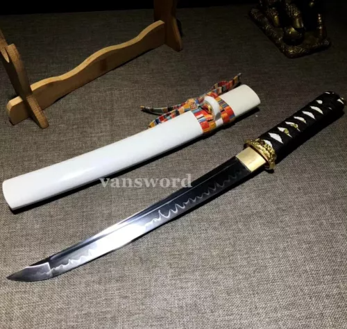 Japanese Tanto Samurai Sword T10 Carbon Steel Real Hamon Full Tang Sharp