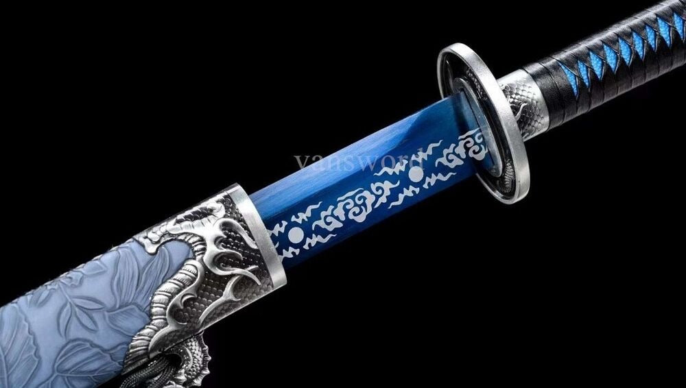 1095 High Carbon Steel Chinese Dao Sword Blue Blade Real Battle Ready Sharp.