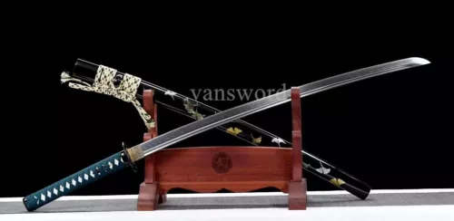 T10 Steel Clay Tempered Real Hamon Japanese Katana Sword Hand-painted Black Saya