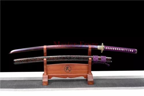 Damascus Folded Steel Japanese Katana Samurai Sword Battle Full Tang Sharp .