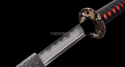 Honsanmai Damascus Steel Japanese Real Katana Samurai Sword With Copper Tsuba.