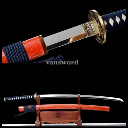 Japanese Katana Sword 9260 Spring Steel Handmade Full Tang Rayskin Saya