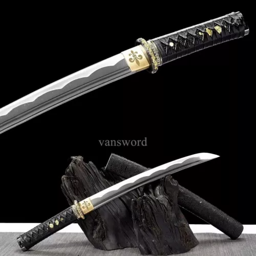 Japanese Tanto Sword 1095 Carbon Steel Handmade Full Tang With Black Scabbard.