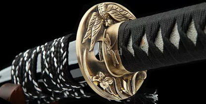 Handmade Folded Steel Real Japanese Samurai Katana Sword With Black Scabbard.