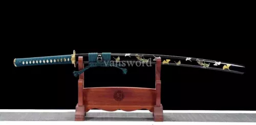 T10 Steel Handmade Real Japanese Katana Hand-painted Samurai Sword Copper Tsuba.