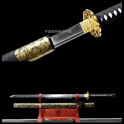 Japanese Ninja T10 Steel Clay Tempered Steel Full Tang Samurai Sword Real Sharp.