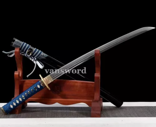 Hand Forged T10 Steel Clay Tempered Japanese Wakizashi Samurai Sword Real Sharp