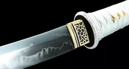 Tanto Japanese Samurai Sword T10 Carbon Steel Real Hamon With White Scabbard.