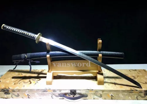 Folded Steel Clay Tempered Katana Japanese Samurai Sword Clay Tempered Sharp.