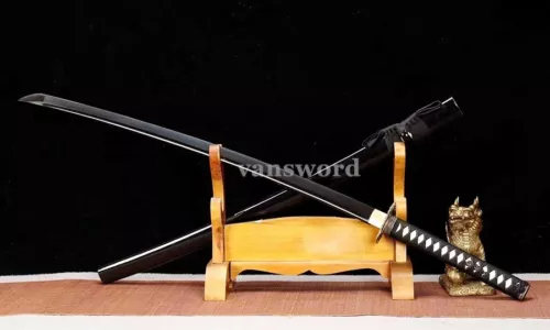 High 1095 Carbon Steel Japanese Katana Black Blade Sword Copper Tusba Sharp