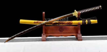 1095 Carbon Steel Japanese Samurai Katana Hand Forge Hand-painted With Gold Saya