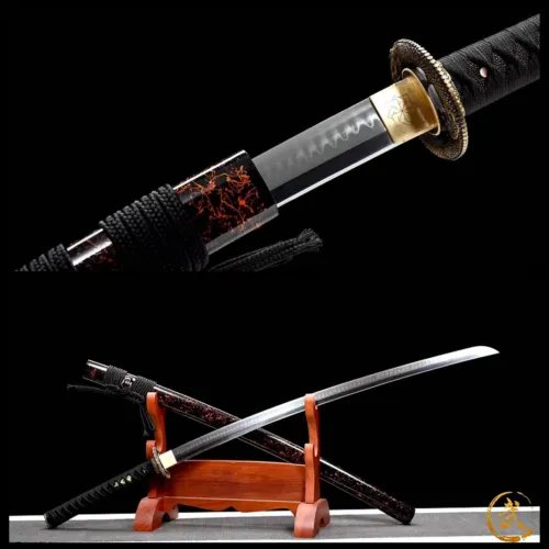 Clay Tempered T10 Steel Differential Hardened Japanese Katana Sword Wood Saya