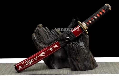 Hand Forged Folded Steel Full Tang Hamon Japanese Samurai Sword Mini Tanto