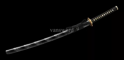 Japanese Katana Handmade 1095 High Carbon Steel Samurai Sword Black Scabbard.