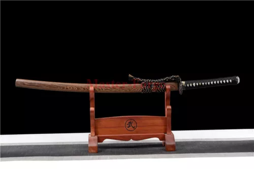 Japanese Katana Folded Steel Clay Tempered Samurai Sword Rosewood Saya Sharp.